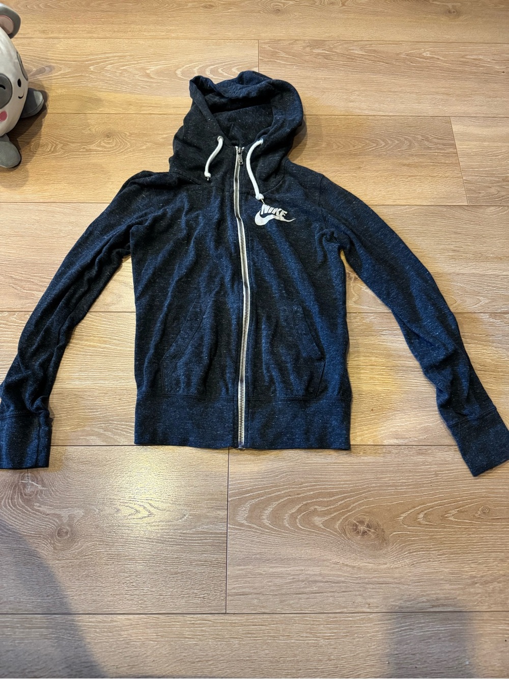Nike women’s Black Heather Full-Zip Hoodie with White Logo